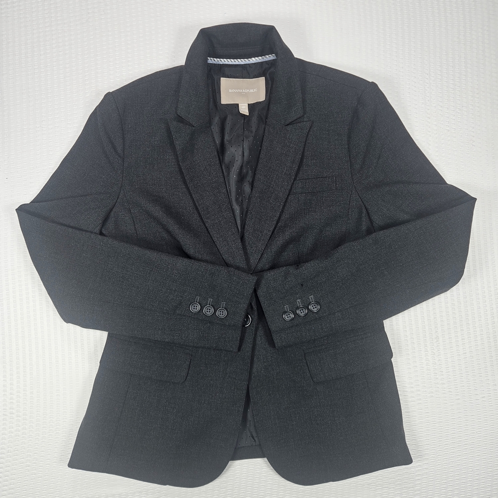 Banana Republic Women’s Blazer 6P Petite Gray One Button Career Jacket